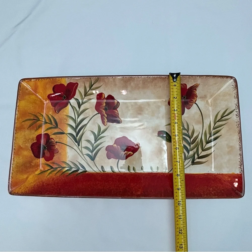 Pier 1 Poppies Earthenware Hand Painted Serving Tray
